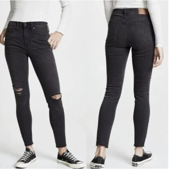 Madewell High Riser Skinny Distressed Raw Hem Gray Black Jean Pants Size 26 - Picture 1 of 14